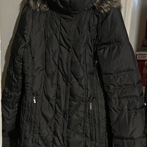 London Fog Black Puffer Coat with Faux Fur Hood